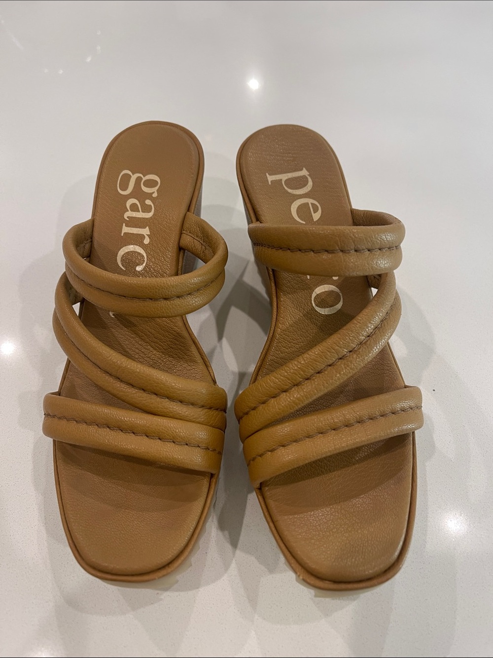 Pedro Garcia tan platform wedge slides sandals like new 39
